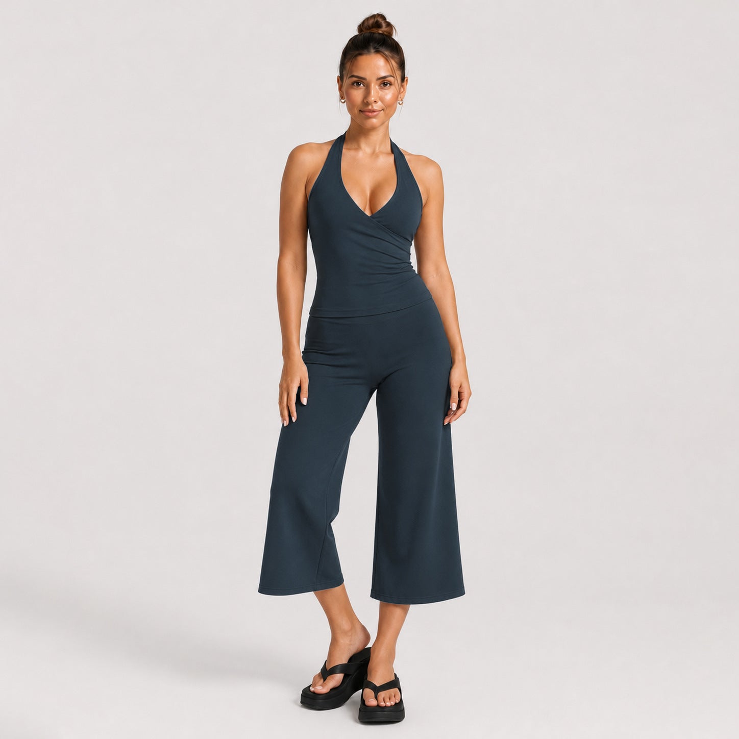 Women's Sleeveless Sports Set with Wide-Leg Shorts