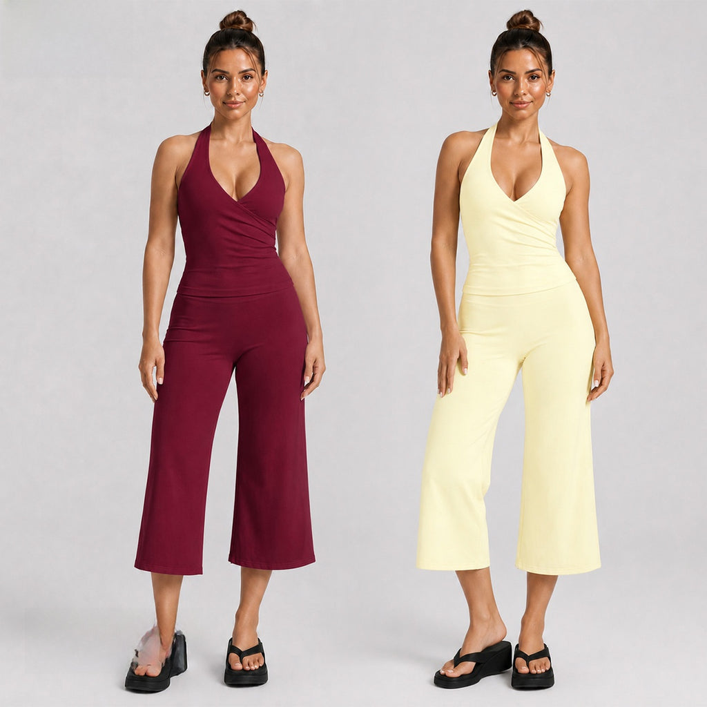 Women's Sleeveless Sports Set with Wide-Leg Shorts