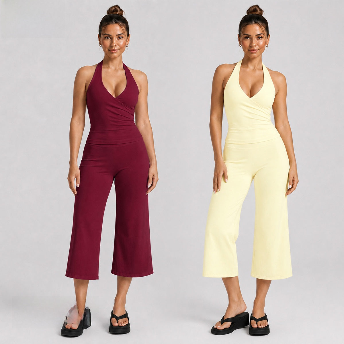 Women's Sleeveless Sports Set with Wide-Leg Shorts