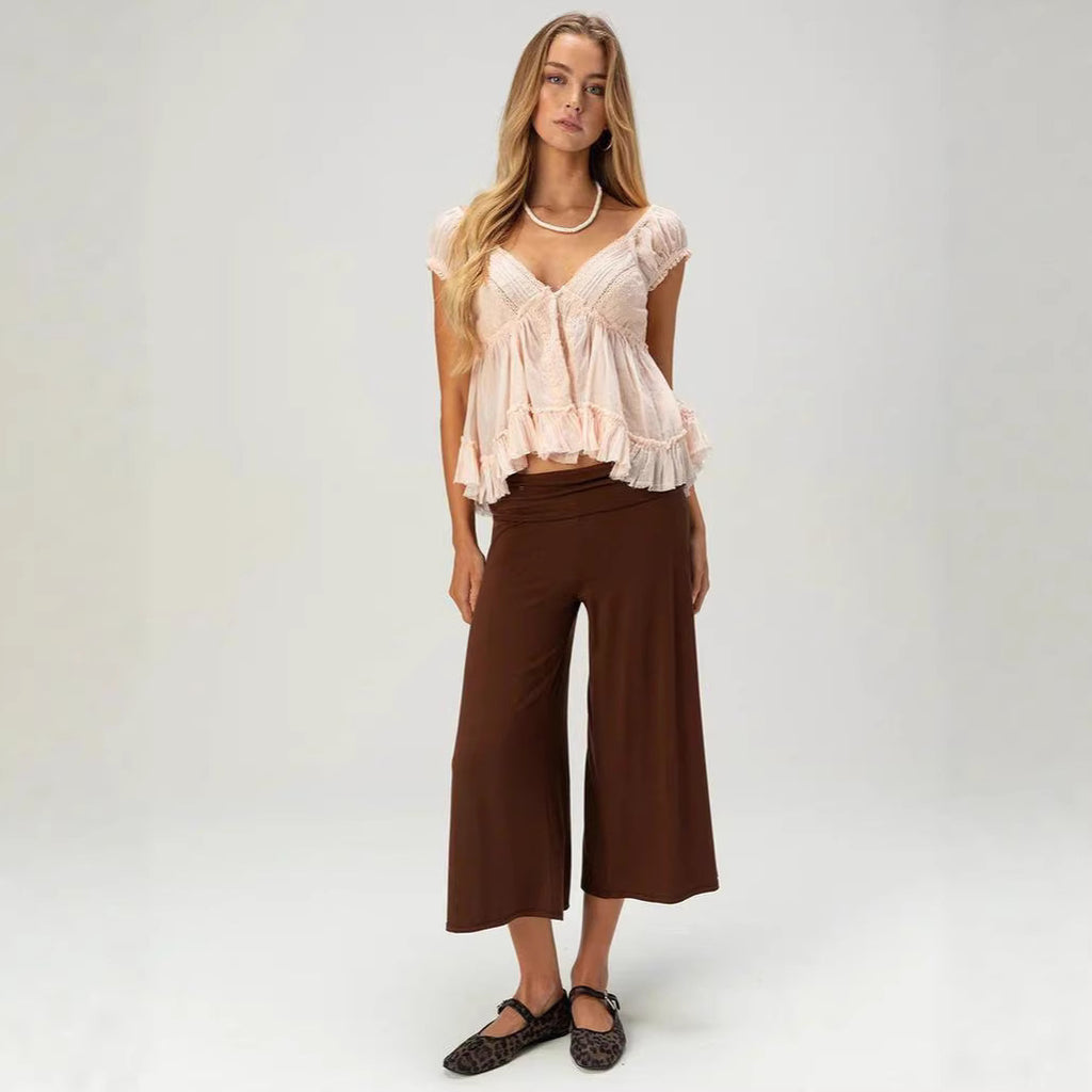 Women's Casual Wide Leg Capri Pants