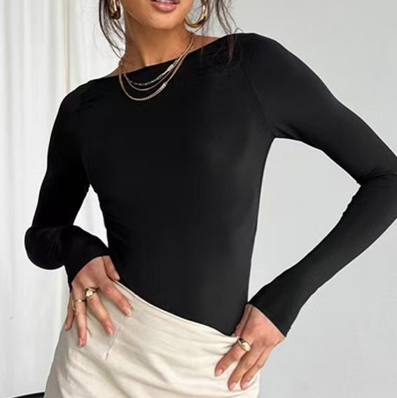 Womens Solid Color Long Sleeve T-Shirt