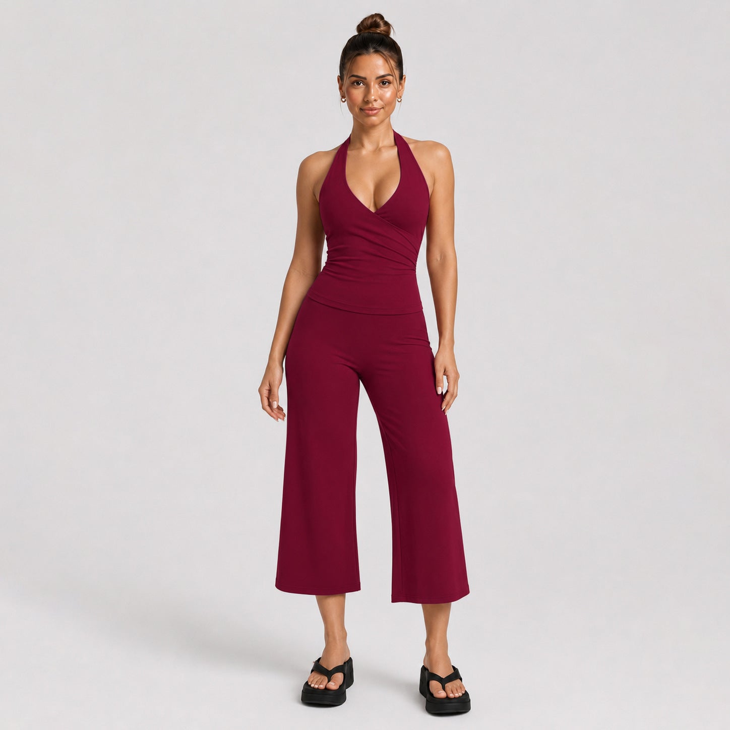 Women's Sleeveless Sports Set with Wide-Leg Shorts