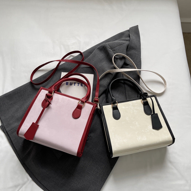 Stylish Contrast Color PU Tote Bag with Adjustable Strap