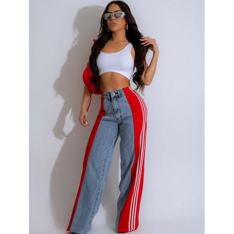 High-Waisted Elastic Straight-Leg Pants