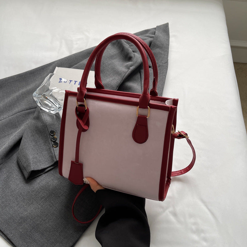 Stylish Contrast Color PU Tote Bag with Adjustable Strap