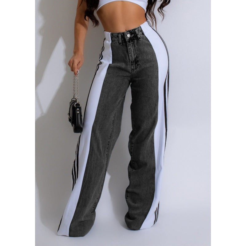 High-Waisted Elastic Straight-Leg Pants