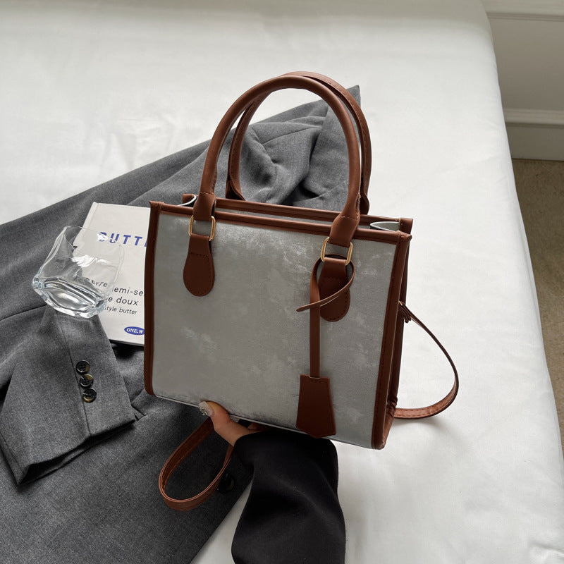 Stylish Contrast Color PU Tote Bag with Adjustable Strap