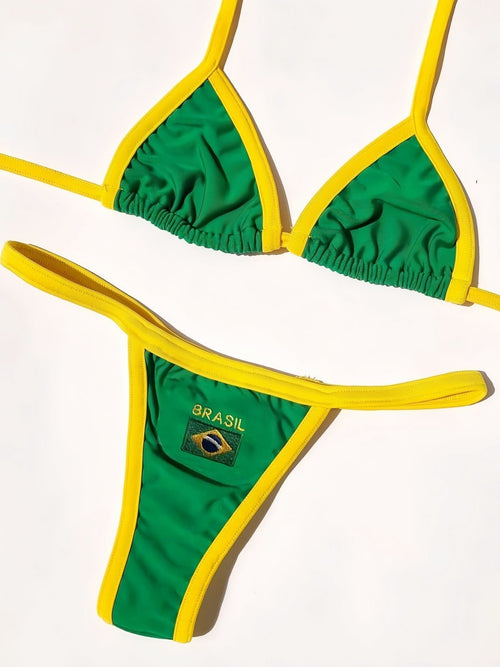 Brazil Flag Embroidered Bikini Swimwear