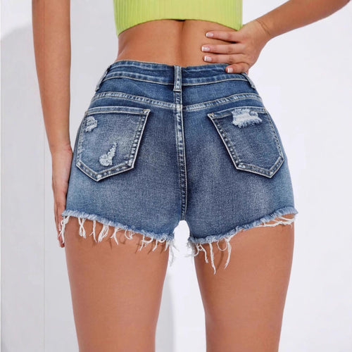 Denim High Waist Distressed Shorts