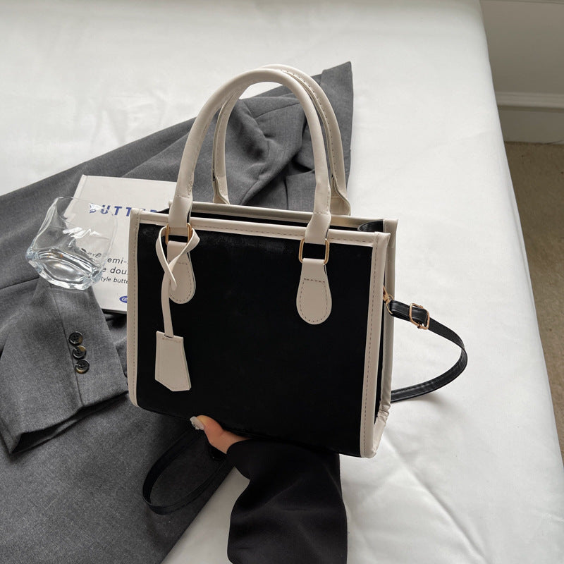 Stylish Contrast Color PU Tote Bag with Adjustable Strap