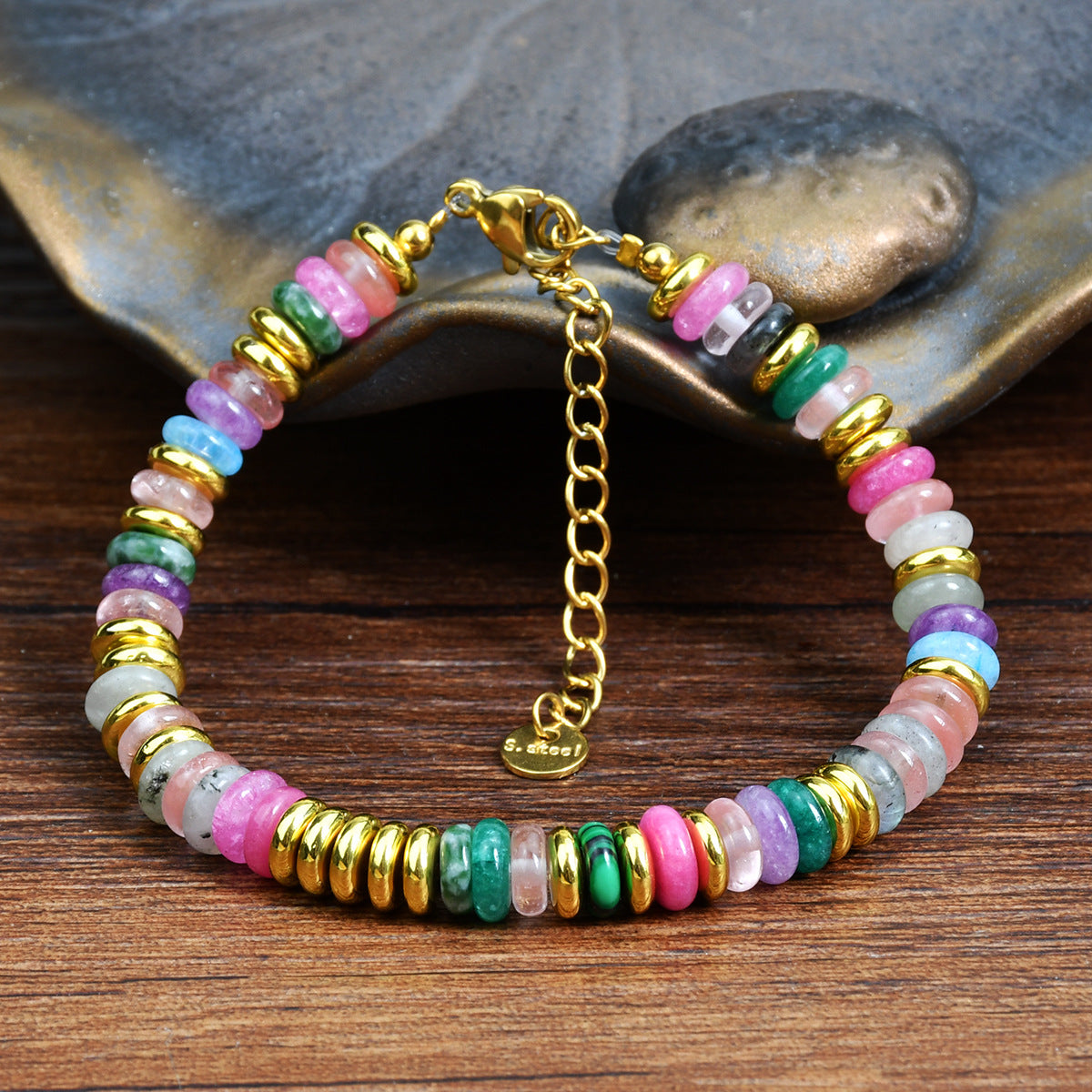 Geometric Semi-Precious Stone Beaded Bracelet