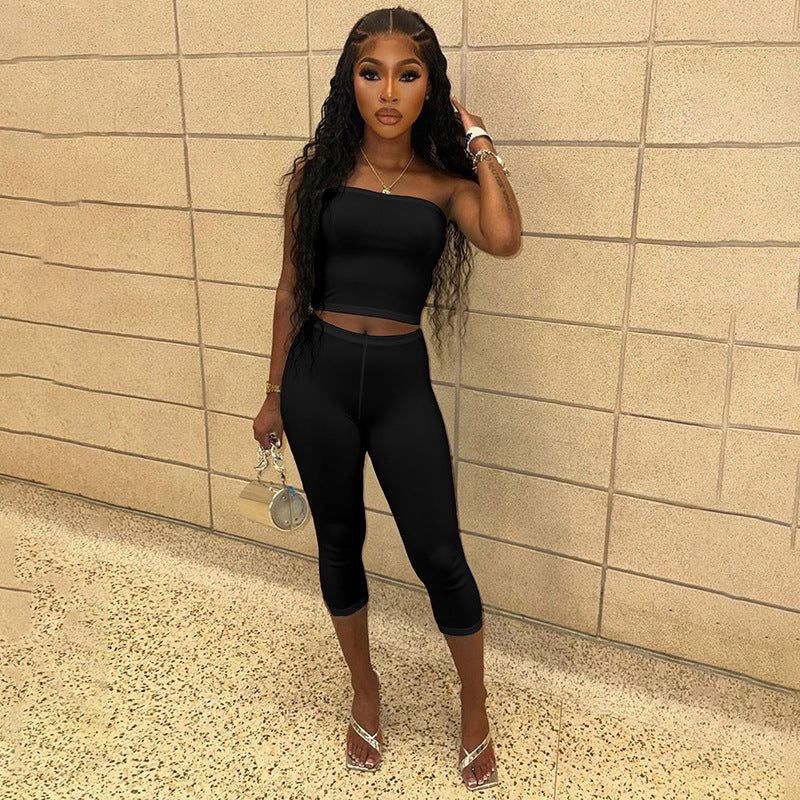 Womens Sleeveless Cropped Pants Suit