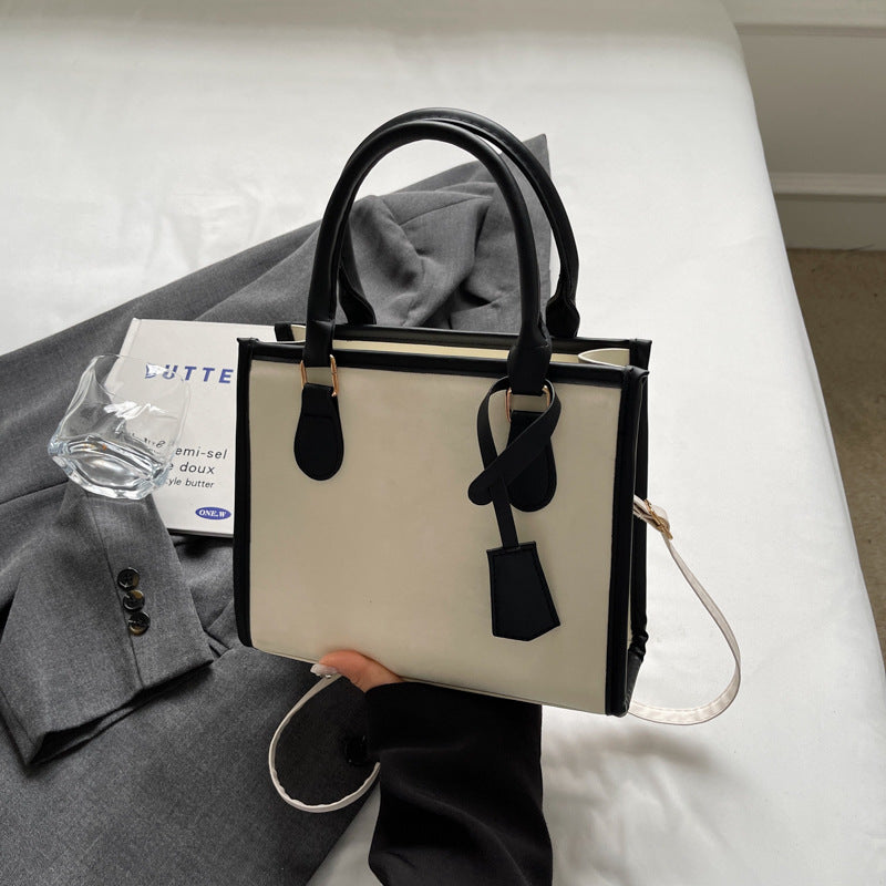 Stylish Contrast Color PU Tote Bag with Adjustable Strap