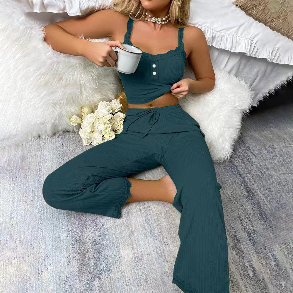 Lace Homewear Suspender Pajama Set