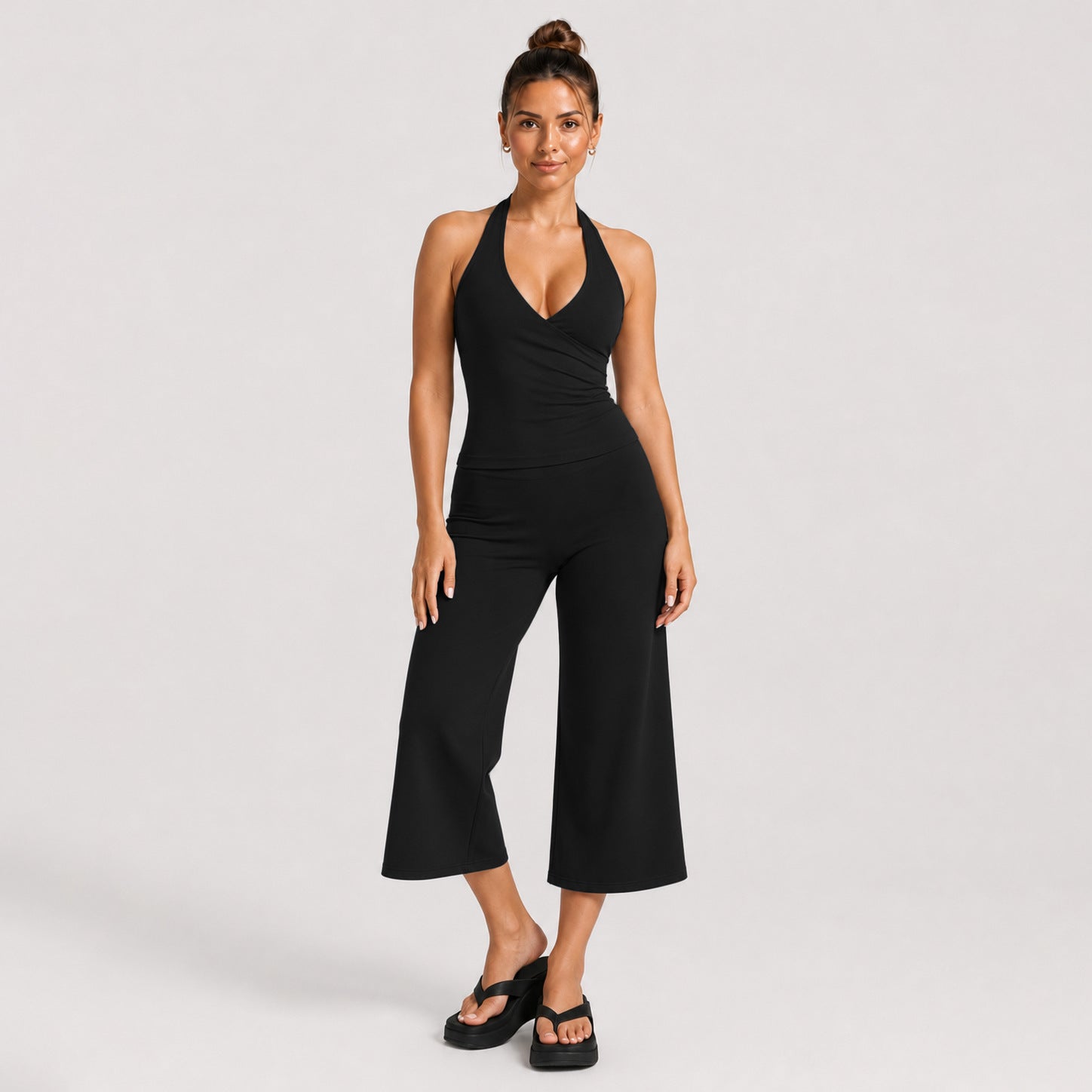 Women's Sleeveless Sports Set with Wide-Leg Shorts