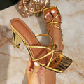 Women's High Heel Sandals Square Toe Slip On