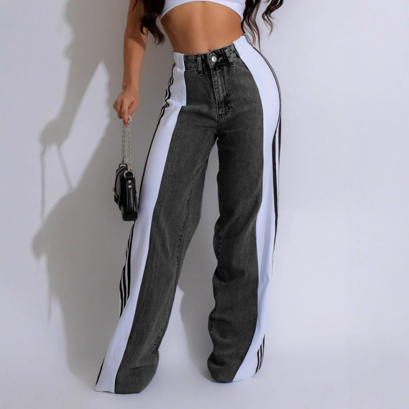 High-Waisted Elastic Straight-Leg Pants
