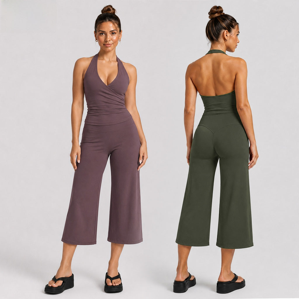 Women's Sleeveless Sports Set with Wide-Leg Shorts