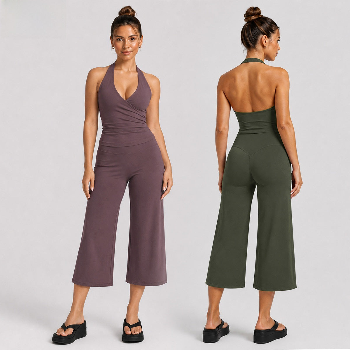 Women's Sleeveless Sports Set with Wide-Leg Shorts