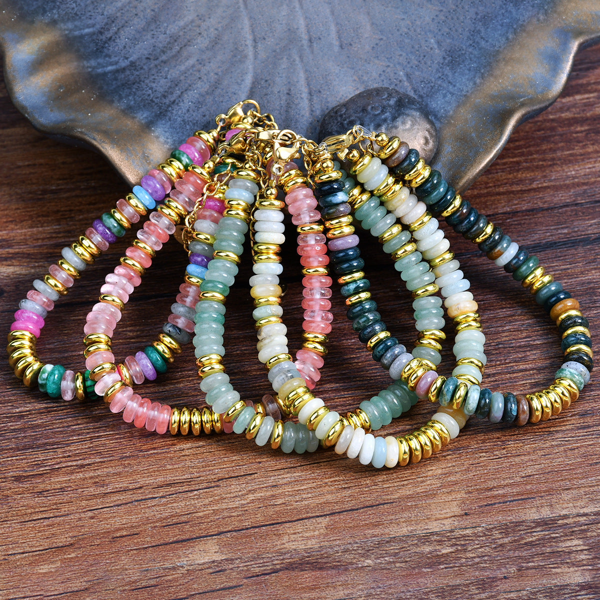 Geometric Semi-Precious Stone Beaded Bracelet