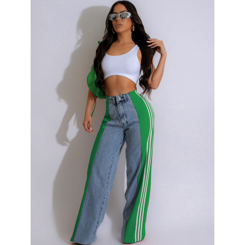 High-Waisted Elastic Straight-Leg Pants