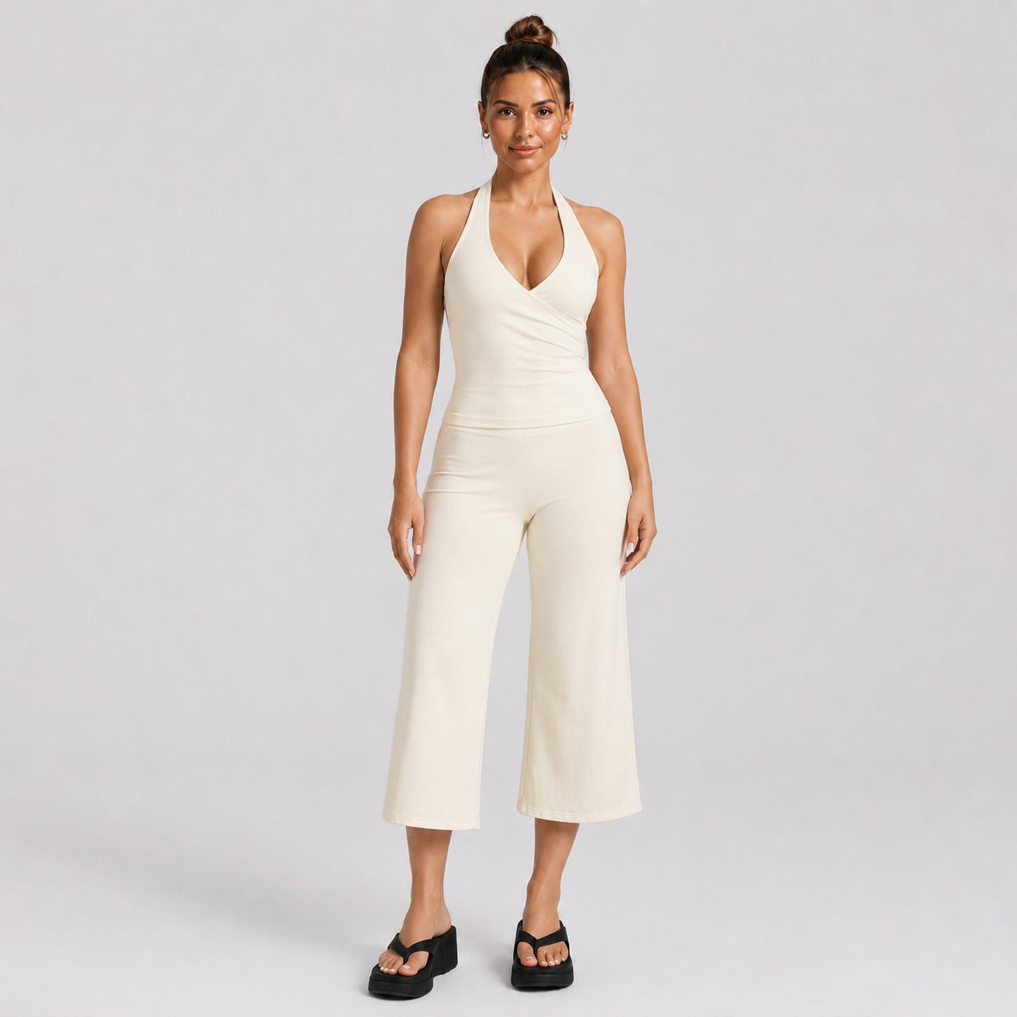 Women's Sleeveless Sports Set with Wide-Leg Shorts