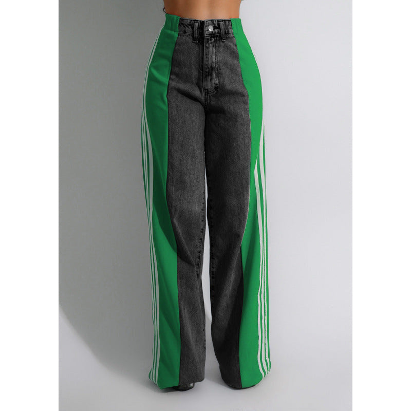 High-Waisted Elastic Straight-Leg Pants
