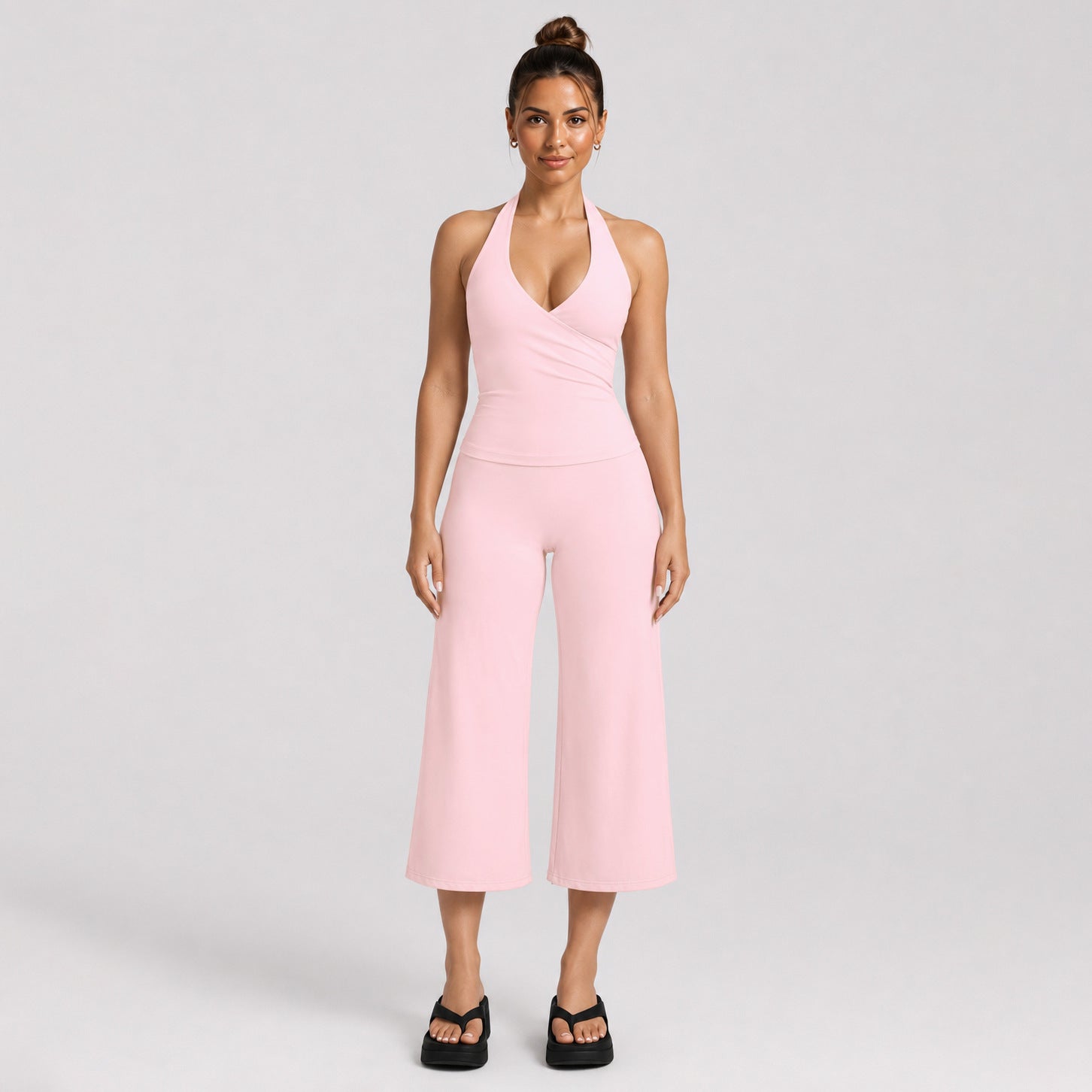 Women's Sleeveless Sports Set with Wide-Leg Shorts